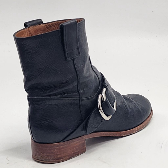 FRYE Ricki Ring Fold Strap Black Leather Ankle Boots Size 7 - Picture 7 of 9